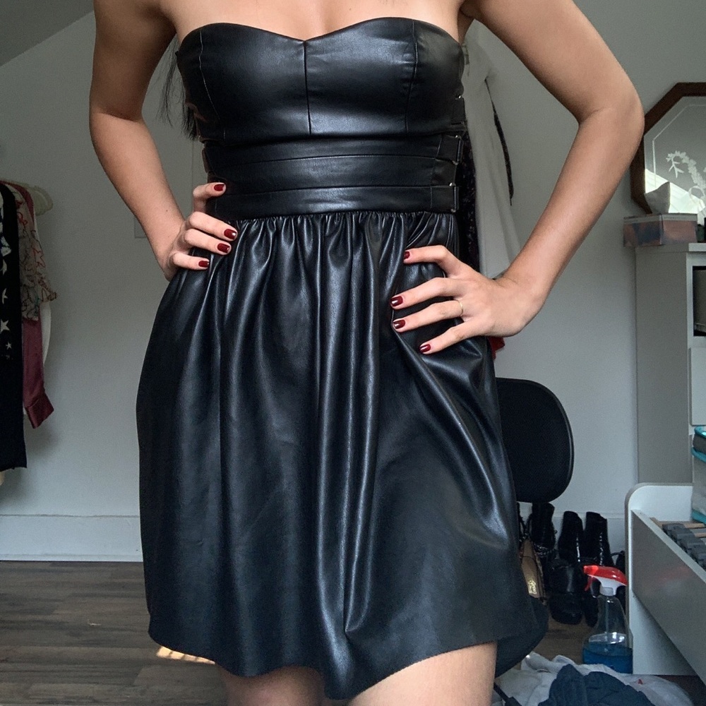 Faux Leather Mini Dress - Picture 2 of 4